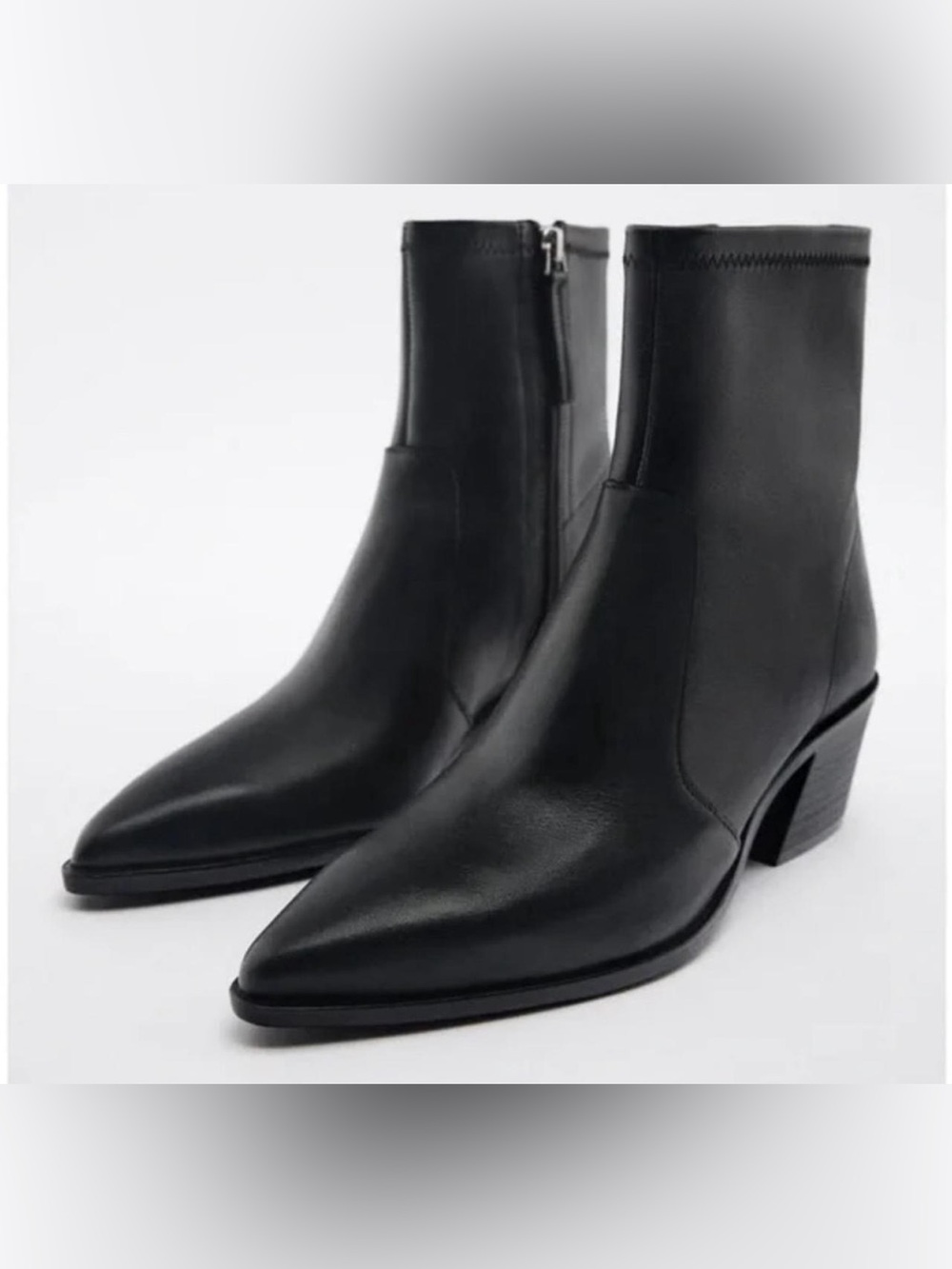 Zara Leather Heeled Cowboy Ankle Boots | Black | Women’s 6